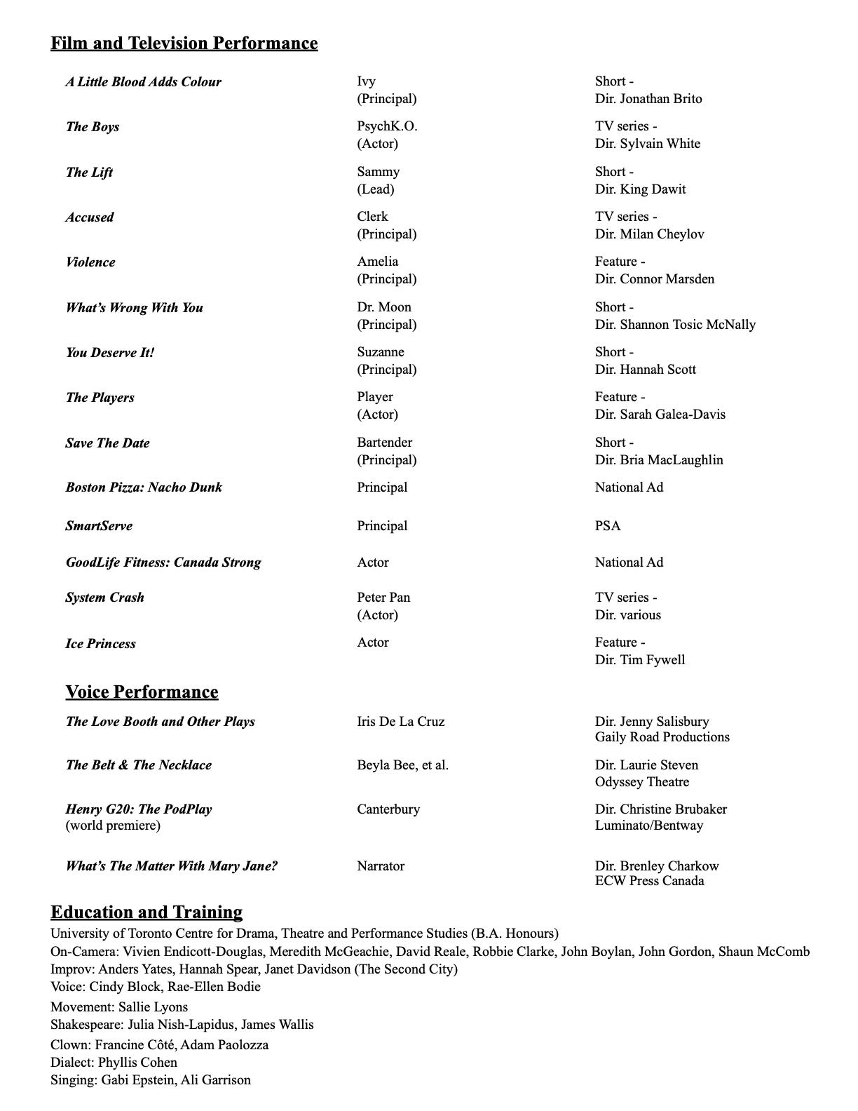 Acting resume page 2 Acting resume for Asher Rose