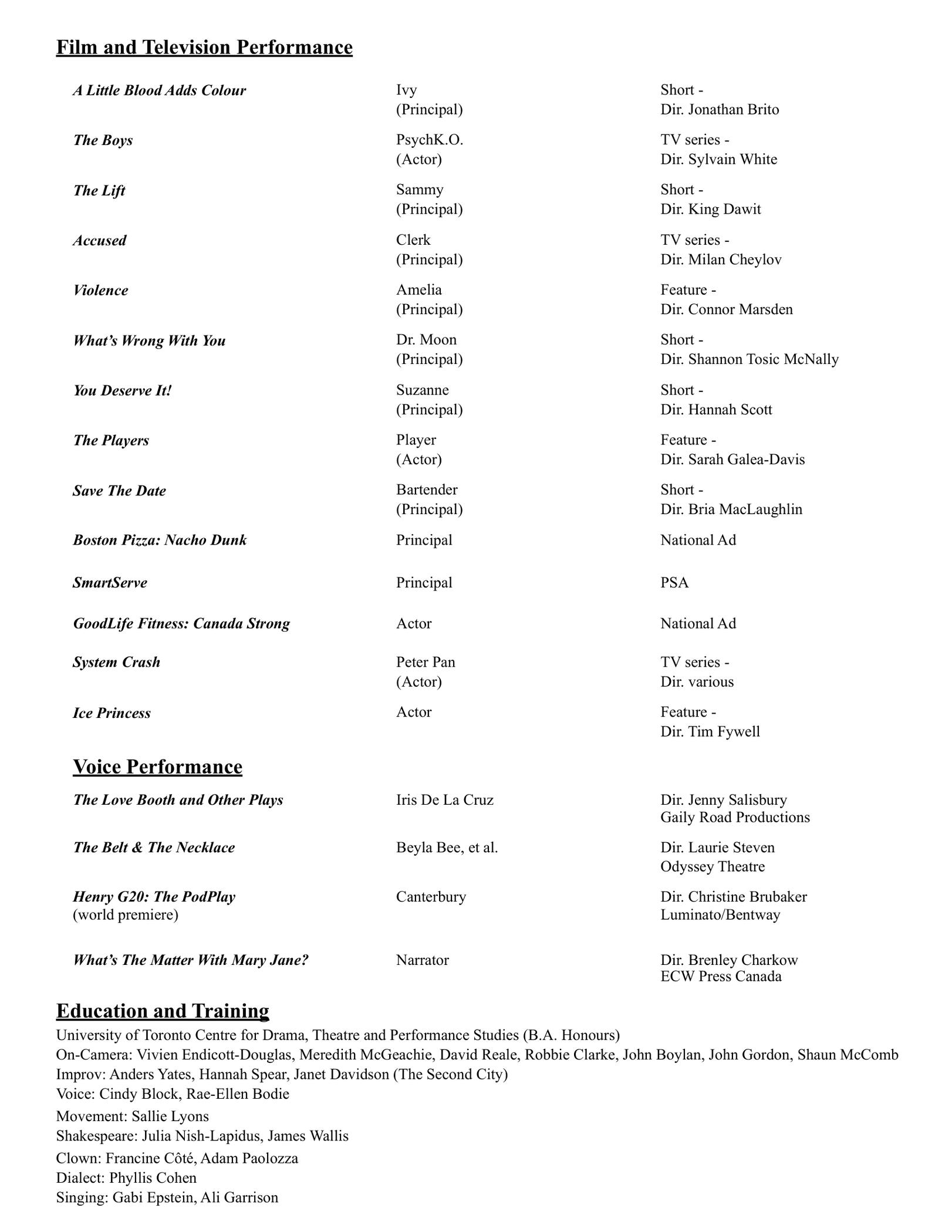 Acting resume for Asher Rose